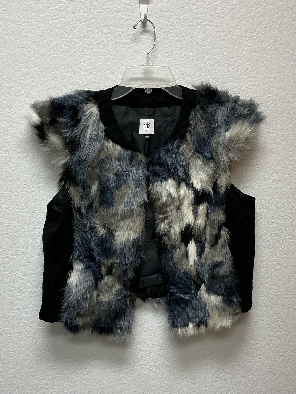 CAbi Girls Faux Fur Vest in Black, Gray & Cream